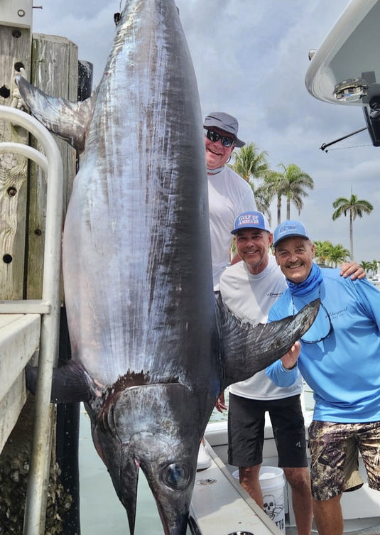 Giant swords caught locally while Bahama mahi bite fires.