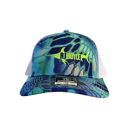 Neon Green RJ Boyle Logo Kryptek Hat - Richardson 112 - RJ Boyle